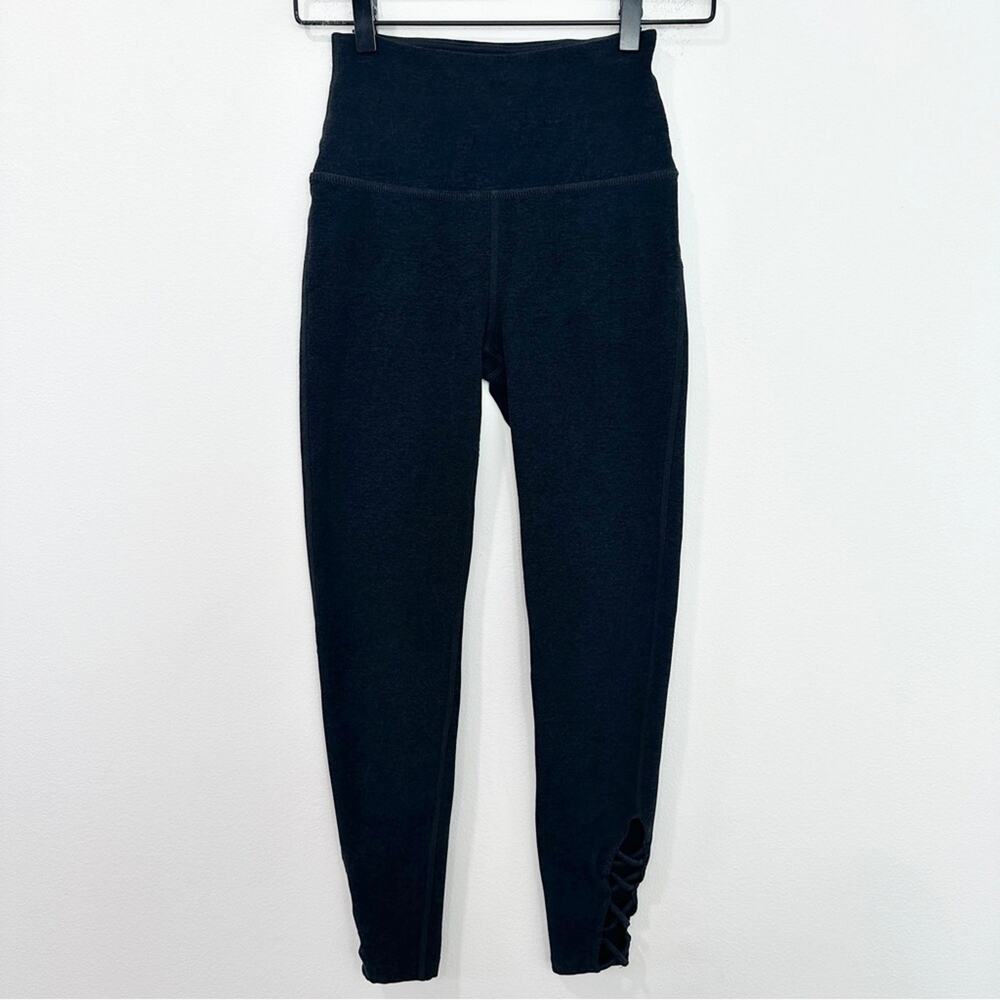 Beyond Yoga Spacedye Crossed High Waisted Midi Legging Gray Black Yoga Athletic